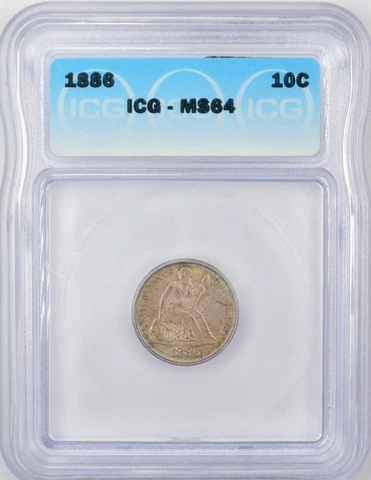 1886 Liberty Seated Dime 10c - ICG MS64 - Beautiful!!  Free Shipping! Cover