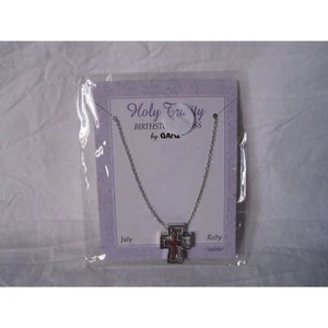 NEW Holy Trinity Birthstone Cross by Ganz July Ruby Silver Stones Beautiful! - Picture 1 of 3