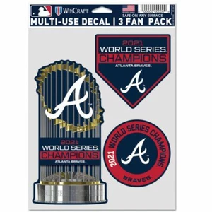 ATLANTA BRAVES 2021 WORLD SERIES CHAMPIONS 3 PIECE MULTI-USE DECAL MLB LICENSED - Picture 1 of 1