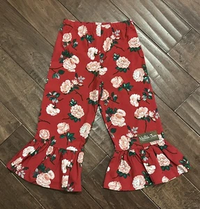 Matilda Jane Rosebud Floral Big Ruffle Pants Size 4 Red Green Flowers - Picture 1 of 7