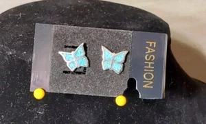 Orecchini a perno farfalla turchese argento sterling traforati 1/4'' gioielli moda - Foto 1 di 4