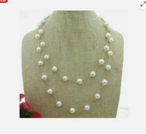 COLLAR DE PERLAS BLANCAS AKOYA REDONDO AAA 42 PULGADAS ENORME 8-9 MM BROCHE DE ORO 14K - Imagen 1 de 4