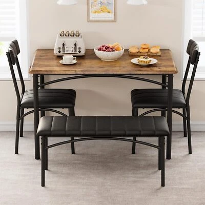 Table Set for 4 Kitchen Table and Upholstered Bench & 2 Chairs Dining Room Home - Image 1 of 4