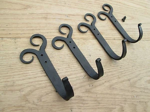 4 X HAND FORGED WROUGHT IRON OLD ENGLISH GOTHIC KITCHEN HANGING HOOKS - Picture 1 of 1