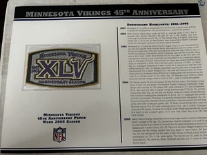 Willabee & Ward Minnesota Vikings 45th Anniversary Embroidered Patch & Stat Card - Picture 1 of 2