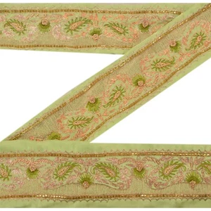 Sanskriti Vintage Sari Border Hand Beaded Indian Craft Trim Sewing Lace 1Yd - Picture 1 of 8