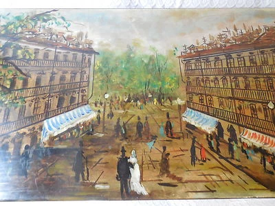 ~c 1940 Escena de París Francesa Pintada a Mano Mesa de Centro Única~de~a~Tipo Foto 1 de 4