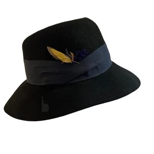 Genie by Eugenia Kim Hut schwarz Fedora breit marineblau Band Federn klein Wolle Adust - Bild 1 von 8