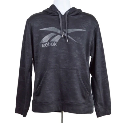 Reebok Hoodie Men's Size Medium Black Hooded Pullover Athletic Sweatshirt  Logo - Image 1 of 4