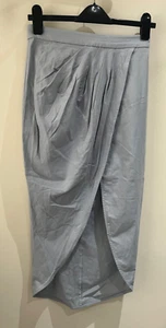 ASOS Skirt Size 10 Blue Part Linen Wrap Pleated Midi High Rise Party Occasion - Picture 1 of 9