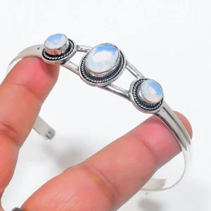 Fire Opal Gemstone 925 Sterling Silver Jewelry Adjustable Cuff Bracelet - Picture 1 of 1