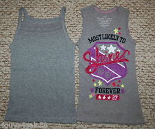 GIRLS 2 Tank Top Lot XS 4-5 GRAY w Lace MOST LIKELY TO SHINE Red Glitter