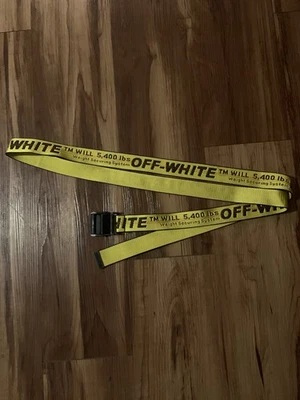 Cinturón tejido con hebilla de logotipo industrial amarillo blanco roto para hombre Foto 1 de 3