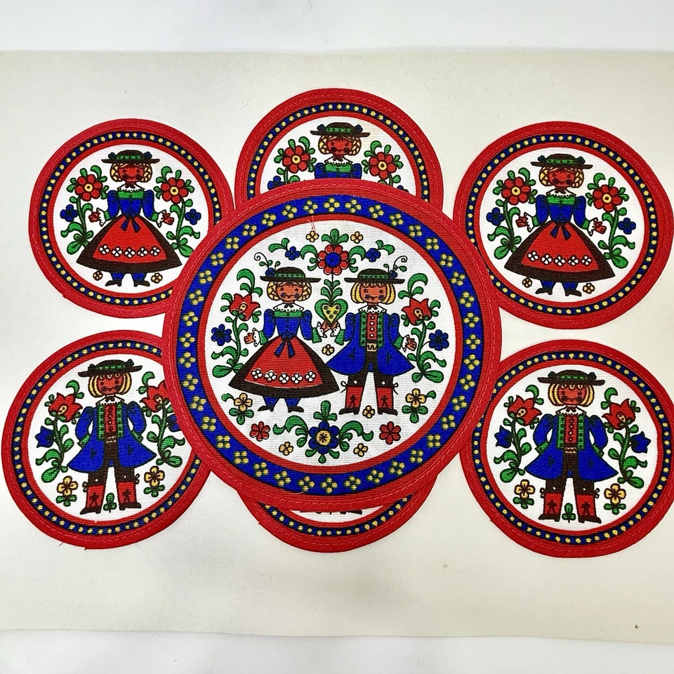 (7) Posavasos vintage de arte popular austriaco/alemano/holandés de los años 60 café té NUEVO Foto 1 de 4