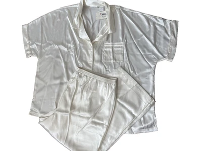 Conjunto de pijama Go Softly Sleep Wear nuevo con etiquetas blanco roto acabado satinado 2 piezas pantalón largo talla 3X Foto 1 de 4