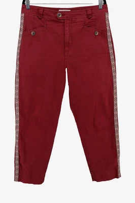 Anthropologie Pants Womens Size 10 Red Canvas Cropped Embroidered Side Stripe - Image 1 of 4