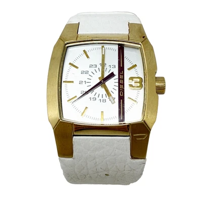 Diesel White and Gold Stainless Steel Analog Watch DZ1298 Leather Band Unisex - Image 1 of 4