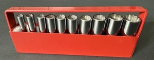 NOS VINTAGE WRIGHT TOOL 1/4” SAE DEEP 10pc SOCKET SET W/ RED RAIL 3/16” - 9/16” - Picture 1 of 24