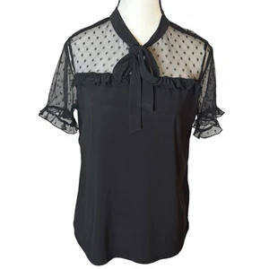 Uncommon Job Blouse Womens Size Medium Romantic Goth Mesh Neck Tie Career Ruffle - Picture 1 of 7