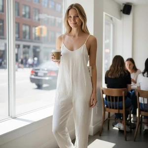 Hurley Off White Wide Leg Jumpsuit XS NWT Boho Beach Lightweight Summer Flowy - Picture 1 of 11