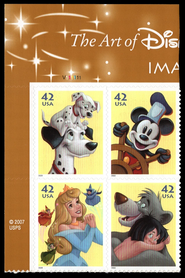 US Scott # 4345a, The Art of Disney Immagination Plate Block 2008 42¢ Stamps MNH - Image 1 of 1