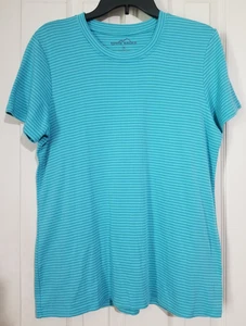 Eddie Bauer Women Size XL Blue Striped Short Sleeves Cotton Tee Stretch - Picture 1 of 6