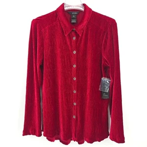 Ali Miles Crinkle Button Up Down Tunic Top Womens Size Medium Velvet Lagenlook - Picture 1 of 7
