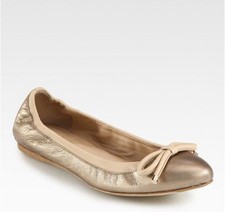 BURBERRY EFFRA LIGHT GOLD BALLET LEATHER FLATS