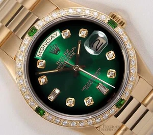 Rolex Day-Date 18238 President 36mm 18k Diamond & Emerald Bezel-Green Ombre Dial - Picture 1 of 6