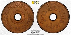 PALESTINE , 20 MILS 1942 - PCGS MS 63 BN ( SK11 ) , RARE - Picture 1 of 1