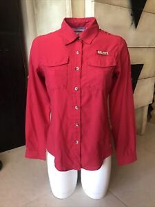Columbia PFG Womens S Button Up Red Long Sleeve Fishing Shirt