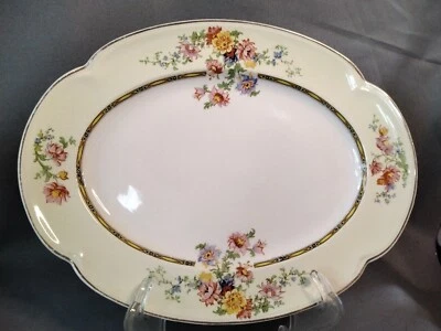 Vintage Pareek Acanthus Platter oval Johnson Bros floral yellow gold serving 12" - Image 1 of 4