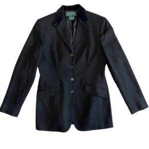 Womens Lauren Ralph Lauren Blazer Velvet Collar Equestrian Wool Black Size 4 - Picture 1 of 12