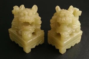 Chinese Foo Lion Carving Pair 10cm tall China 20th Century Set of 2 - Picture 1 of 15