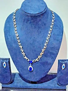 White Gold Filled Large Sapphire/Aquamarine/Created Diamond cut Sleek Set/UK/S - Picture 1 of 7