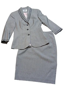 Vintage Kasper Skirt Suit Set Houndstooth Womens Small Timeless Professional - Picture 1 of 10