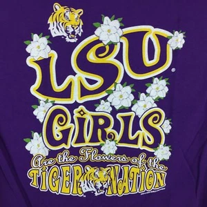 LSU Tigers T-Shirt Flowers Of The Tiger Nation Tee Short Sleeve Color Purple - Picture 1 of 7