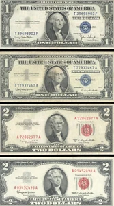 4 Old Paper Money Set Silver Certificates F/VF- US. Notes 1935.1957,1953,1963 - Picture 1 of 2
