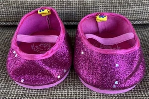 Build A Bear ~ Dark Pink Glitter w/Silver Dots Mary Jane Style Shoes - Picture 1 of 7