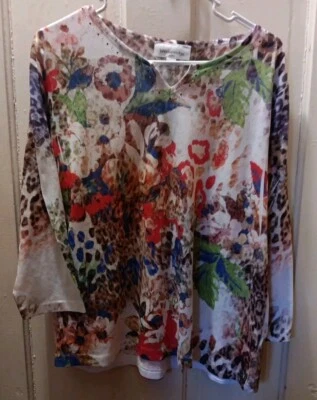 Blusa para mujer Breckenridge talla PXL floral manga 3/4 tachonada roja púrpura  Foto 1 de 4