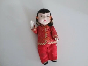 Antike chinesische Mädchen Kind Komposition Puppe Gelenke Glasaugen 7" - Bild 1 von 6