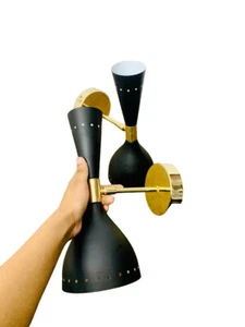 Wall Sconces Mate Black 1950's Mid Century Brass Italian Diabolo Wall Sconce - Picture 1 of 4