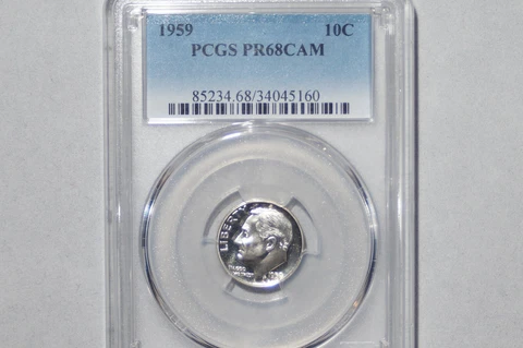 1959 ROOSEVELT DIME GRADED PCGS PR68CAM Cover