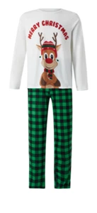 Mens "Merry Christmas" Rudolph Elk 2 Pc. SOFT Pajamas Nightwear Set - Sz. M -NEW - Picture 1 of 5