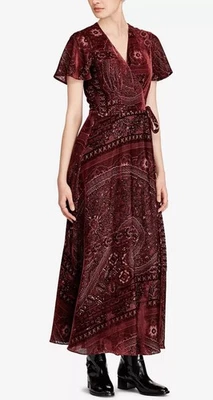 Maxi Vestido Polo Ralph Lauren Burn-Out Terciopelo Envolvente MEZCLA MORERA Seda Talla 4 Foto 1 de 4