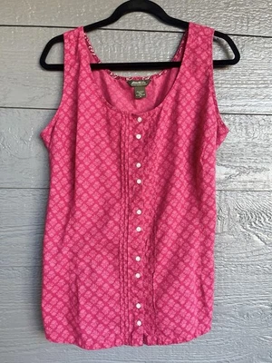 Camisa Eddie Bauer 100% Algodón Rosa Floral Sin Mangas Abotonada Talla XL Foto 1 de 4