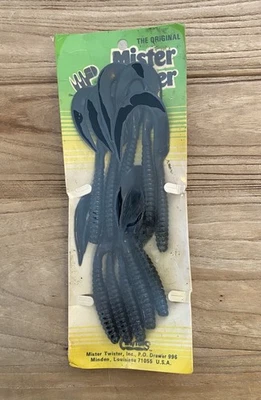 Vintage Original MISTER TWISTER Curly Tail Black Grubs Fishing Lures 10 NOS - Image 1 of 3