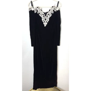 Vintage Cachet Ombre Velvet Lace Embroidered Formal Evening Dress Whimsigoth 5/6 - Picture 1 of 11