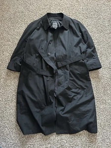 Vintage Christian Dior Monsieur Trench Coat Mens 46R Black Wool Belted USA Made - Picture 1 of 11