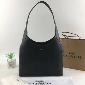 Coach CU068 Brooklyn Shoulder Bag 28 Half Moon Black Leather Outlet - Picture 1 of 10